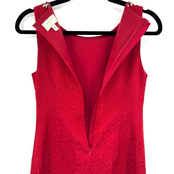 ANTHROPOLOGIE | MOULINETTE SOEURS Red Brocade Beaded Collar Mini Dress Size 0P 0 - Picture 6 of 8